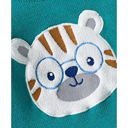 Babyhug Organic Cotton Knit Full Raglan Sleeves Sweater Set with Stripes & Bear Design & Cap - Teal Blue