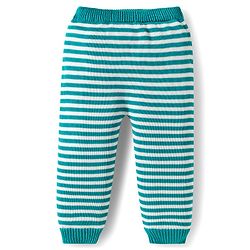 Babyhug Organic Cotton Knit Full Raglan Sleeves Sweater Set with Stripes & Bear Design & Cap - Teal Blue