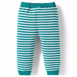 Babyhug Organic Cotton Knit Full Raglan Sleeves Sweater Set with Stripes & Bear Design & Cap - Teal Blue