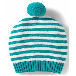 Babyhug Organic Cotton Knit Full Raglan Sleeves Sweater Set with Stripes & Bear Design & Cap - Teal Blue