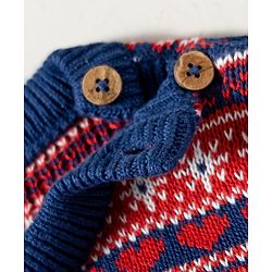 Babyhug Organic Cotton Knit Full Sleeves Sweater Set with Fair Isle Print & Cap - Red & Navy Blue