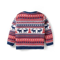 Babyhug Organic Cotton Knit Full Sleeves Sweater Set with Fair Isle Print & Cap - Red & Navy Blue