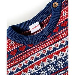 Babyhug Organic Cotton Knit Full Sleeves Sweater Set with Fair Isle Print & Cap - Red & Navy Blue