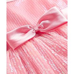 Babyhug Woven Sleeveless Mesh Party Dress with Bow Applique & Sequin Detailing - Pink