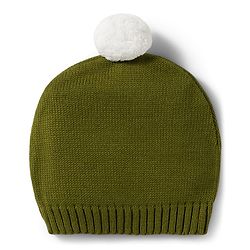 Babyhug Organic Cotton Knitted Full Sleeves Pullover Sweater Set With Tiger Embroidery & Cap - Olive Green