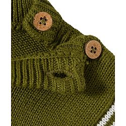 Babyhug Organic Cotton Knitted Full Sleeves Pullover Sweater Set With Tiger Embroidery & Cap - Olive Green