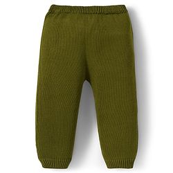 Babyhug Organic Cotton Knitted Full Sleeves Pullover Sweater Set With Tiger Embroidery & Cap - Olive Green