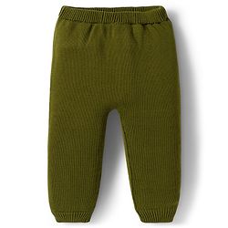 Babyhug Organic Cotton Knitted Full Sleeves Pullover Sweater Set With Tiger Embroidery & Cap - Olive Green