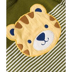 Babyhug Organic Cotton Knitted Full Sleeves Pullover Sweater Set With Tiger Embroidery & Cap - Olive Green