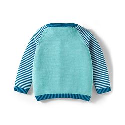 Babyhug Organic Cotton Knit Full Raglan Sleeves Striped Pullover Sweater Set with Cap & Bear Patch Detailing - Teal Blue