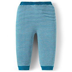 Babyhug Organic Cotton Knit Full Raglan Sleeves Striped Pullover Sweater Set with Cap & Bear Patch Detailing - Teal Blue