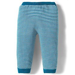 Babyhug Organic Cotton Knit Full Raglan Sleeves Striped Pullover Sweater Set with Cap & Bear Patch Detailing - Teal Blue