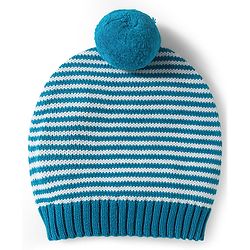 Babyhug Organic Cotton Knit Full Raglan Sleeves Striped Pullover Sweater Set with Cap & Bear Patch Detailing - Teal Blue