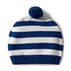 Babyhug Organic Cotton Knit Full Sleeves Pullover Sweater Set With Giraffe Embroidery & Cap - Red & Navy Blue