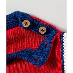 Babyhug Organic Cotton Knit Full Sleeves Pullover Sweater Set With Giraffe Embroidery & Cap - Red & Navy Blue