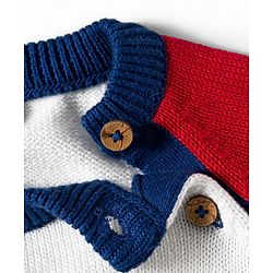 Babyhug Organic Cotton Knitted Full Raglan Sleeves Sweater Set With Train Design & Cap - Multicolor