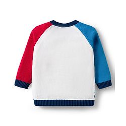 Babyhug Organic Cotton Knitted Full Raglan Sleeves Sweater Set With Train Design & Cap - Multicolor