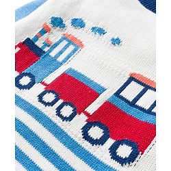 Babyhug Organic Cotton Knitted Full Raglan Sleeves Sweater Set With Train Design & Cap - Multicolor