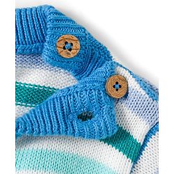 Babyhug Organic Cotton Knit Full Sleeves Sweater Set with Stripes & Bee Nice Patch & Cap - Blue