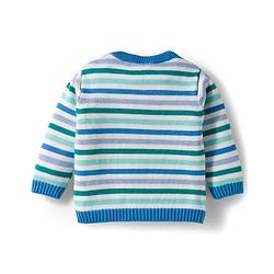 Babyhug Organic Cotton Knit Full Sleeves Sweater Set with Stripes & Bee Nice Patch & Cap - Blue
