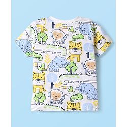 Babyhug Single Jersey Knit Dungaree & Half Sleeves T-Shirt With Dino Print - Blue