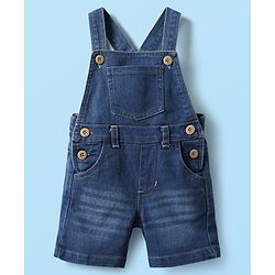 Babyhug Single Jersey Knit Dungaree & Half Sleeves T-Shirt With Dino Print - Blue