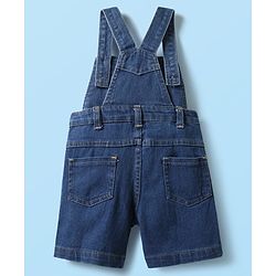 Babyhug Single Jersey Knit Dungaree & Half Sleeves T-Shirt With Dino Print - Blue