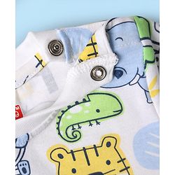 Babyhug Single Jersey Knit Dungaree & Half Sleeves T-Shirt With Dino Print - Blue