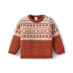 Babyhug Organic Cotton Knit Full Sleeves Sweater Set with Teddy Bear Print & Cap - Brown