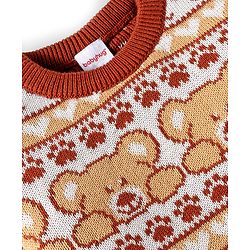 Babyhug Organic Cotton Knit Full Sleeves Sweater Set with Teddy Bear Print & Cap - Brown