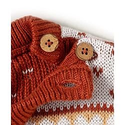 Babyhug Organic Cotton Knit Full Sleeves Sweater Set with Teddy Bear Print & Cap - Brown