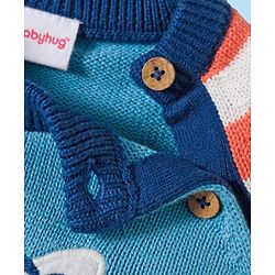 Babyhug Organic Cotton Knitted Full Raglan Sleeves Striped Sweater Set With Zebra Embroidery & Cap - Multicolor