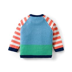 Babyhug Organic Cotton Knitted Full Raglan Sleeves Striped Sweater Set With Zebra Embroidery & Cap - Multicolor