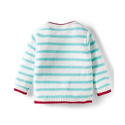 Babyhug Organic Cotton Knit Full Sleeves Sweater Set with Stripes & Yatch Design & Cap - Light Blue