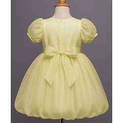 Babyhug Woven Half Puffed Sleeves Party Dress with Floral Applique - Yellow