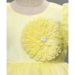 Babyhug Woven Half Puffed Sleeves Party Dress with Floral Applique - Yellow