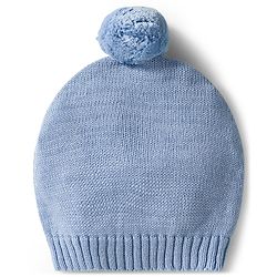 Babyhug Organic Cotton Knit Full Sleeves Striped Pullover Sweater Set with Cap & Unicorn Patch Detailing - Light Blue