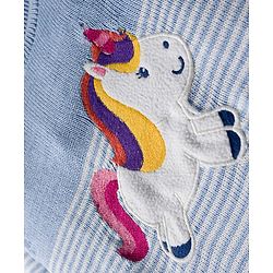 Babyhug Organic Cotton Knit Full Sleeves Striped Pullover Sweater Set with Cap & Unicorn Patch Detailing - Light Blue