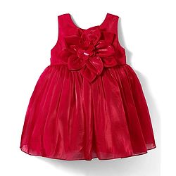 Babyhug Woven Sleeveless Solid Color Party Dress with Floral Applique - Red