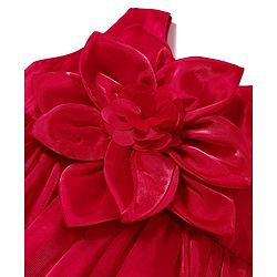 Babyhug Woven Sleeveless Solid Color Party Dress with Floral Applique - Red