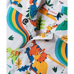 Babyhug Poplin Collar Half Sleeves Shirt & Short Set With Animal Print - White & Blue