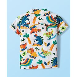 Babyhug Poplin Collar Half Sleeves Shirt & Short Set With Animal Print - White & Blue