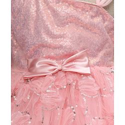 Babyhug Woven Sleeveless Party Dress with Sequin & Floral Detailing & Bow Applique - Light Pink