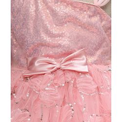 Babyhug Woven Sleeveless Party Dress with Sequin & Floral Detailing & Bow Applique - Light Pink