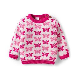 Babyhug Organic Cotton Knitted Full Sleeves Sweater Set With Butterfly Design & Cap - Dark Pink & White