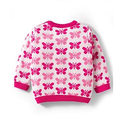 Babyhug Organic Cotton Knitted Full Sleeves Sweater Set With Butterfly Design & Cap - Dark Pink & White