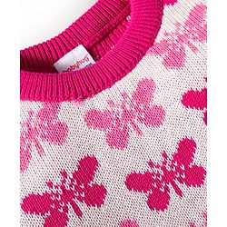 Babyhug Organic Cotton Knitted Full Sleeves Sweater Set With Butterfly Design & Cap - Dark Pink & White