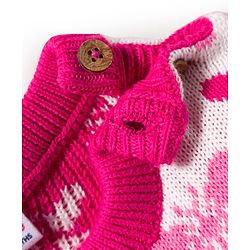 Babyhug Organic Cotton Knitted Full Sleeves Sweater Set With Butterfly Design & Cap - Dark Pink & White