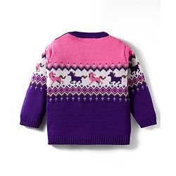 Babyhug Organic Cotton Knitted Full Sleeves Pullover Sweater Set With Horse Design & Cap - Purple & Pink