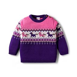 Babyhug Organic Cotton Knitted Full Sleeves Pullover Sweater Set With Horse Design & Cap - Purple & Pink